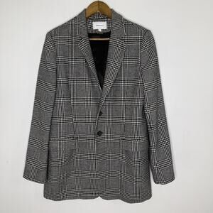 Current/Elliott Blazer Womens 3 Large Black Plaid Wool Blend Tweed Lined Jacket
